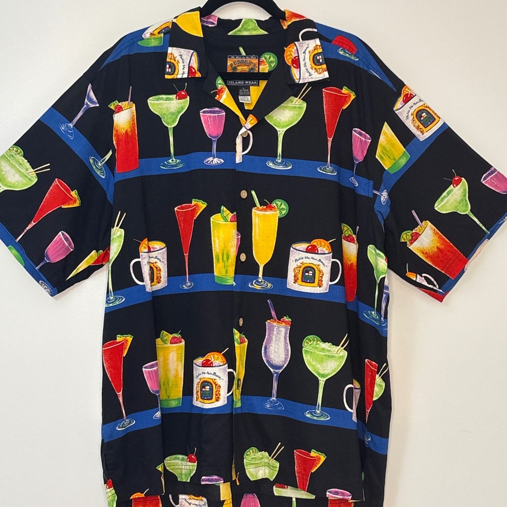 Pussers West Indies Tropical Cocktail Drink Hawaiian Shirt  Mens Large